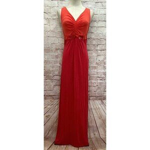 Boden Maxi Dress Womens 6 Sequin Beads Knit Ruched Sleeveless Stretch Pink Coral